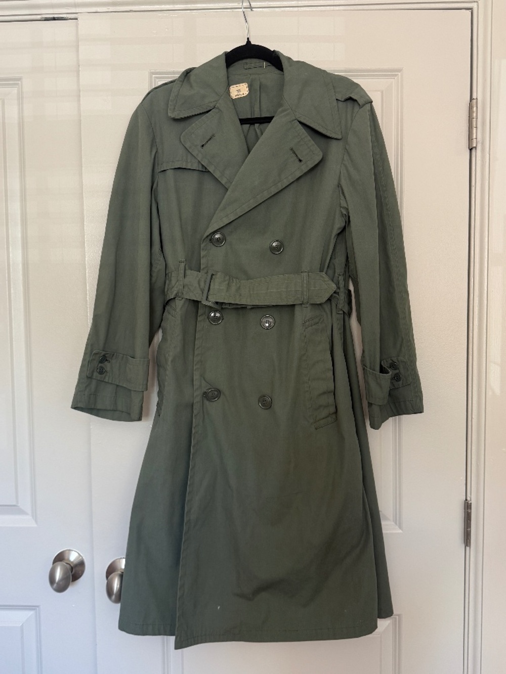 Vintage 1969 US Army Military Trench Coat - Olive Green - Size 34S - Vietnam Era